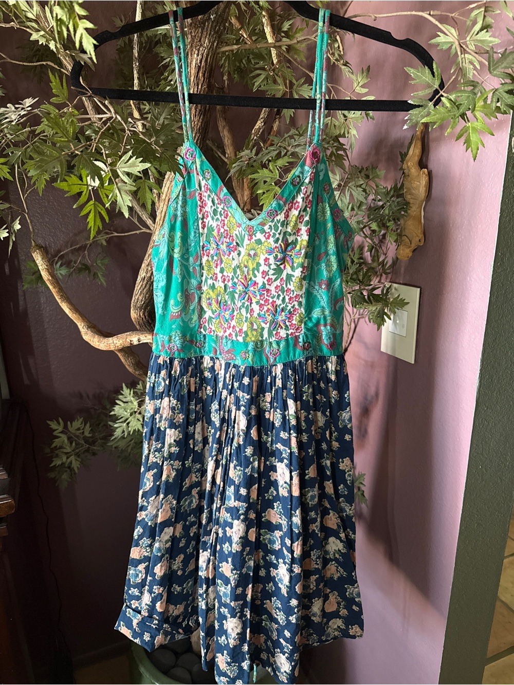 Patrons of Peace Teal & Navy Floral Spaghetti Strap Dress